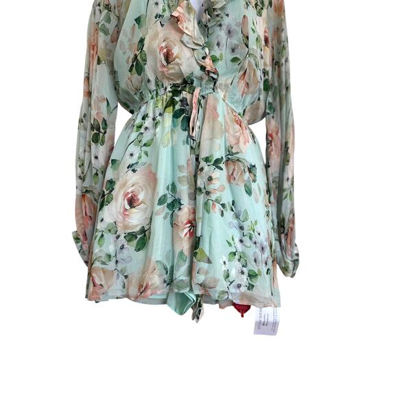 Yumi Kim Maya Romper XS Sunday Rose Aqua Floral Long Sleeve NWT Silk Chiffon - Picture 6 of 15